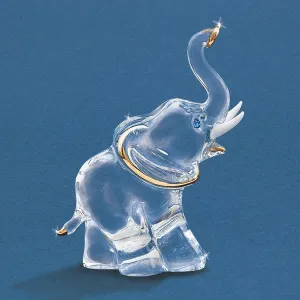 Elephant with Trunk Up and Blue Crystal Eyes Glass Figurine Decorative Mirror,Home Decor Mirror