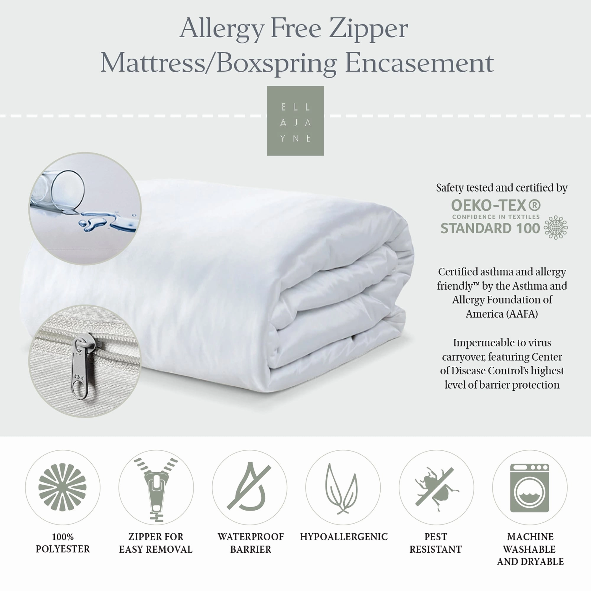 Ella Jayne Waterproof & Allergy Free Zipper Encasement, 12" to 15" Depth - White