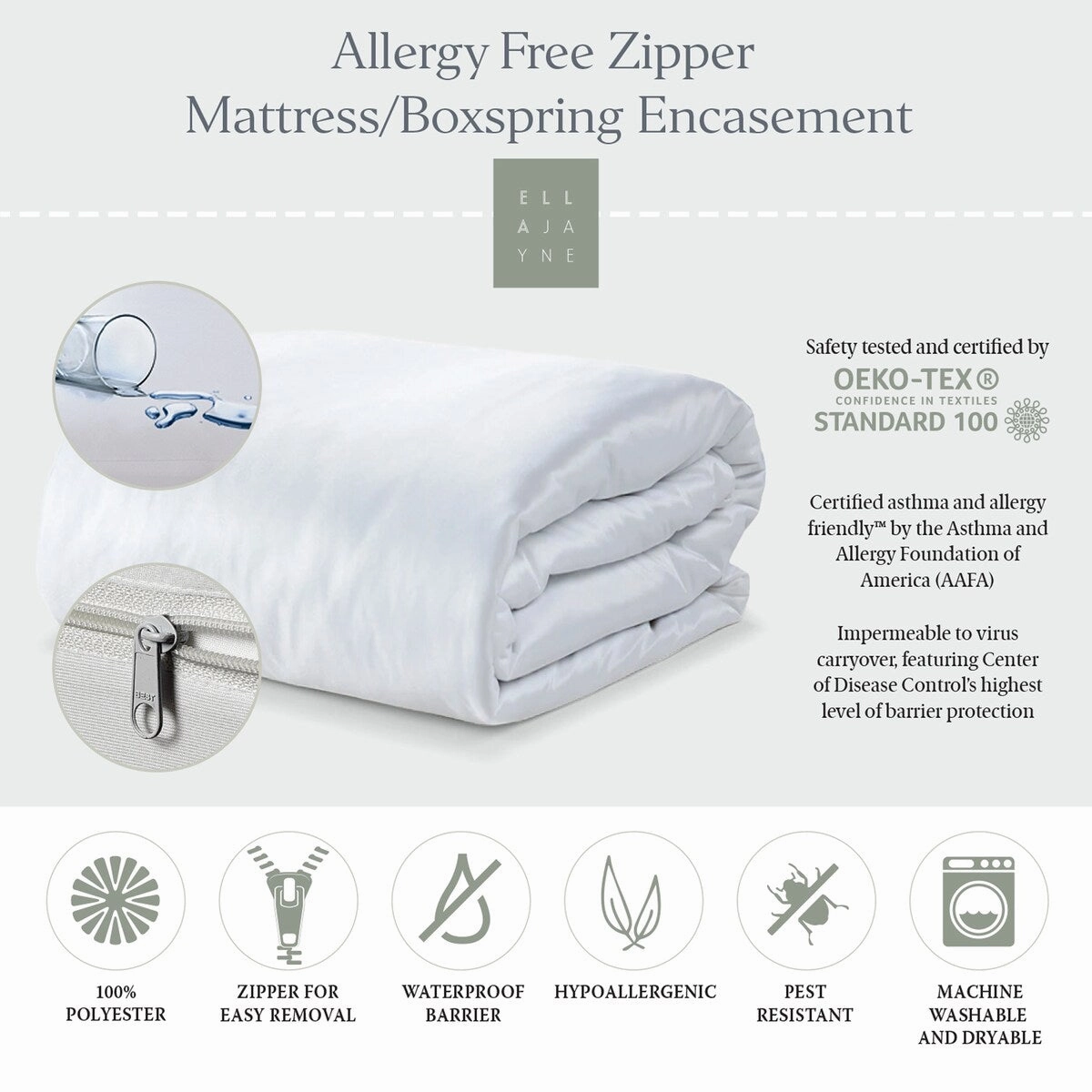 Ella Jayne Waterproof & Allergy Free Zipper Encasement, 9" to 12" Depth - White