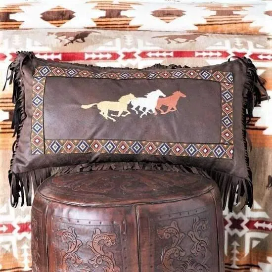 Embroidered Running Horses Pillow