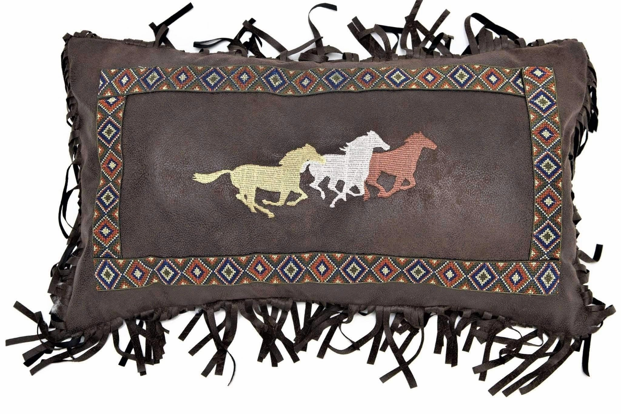 Embroidered Running Horses Pillow