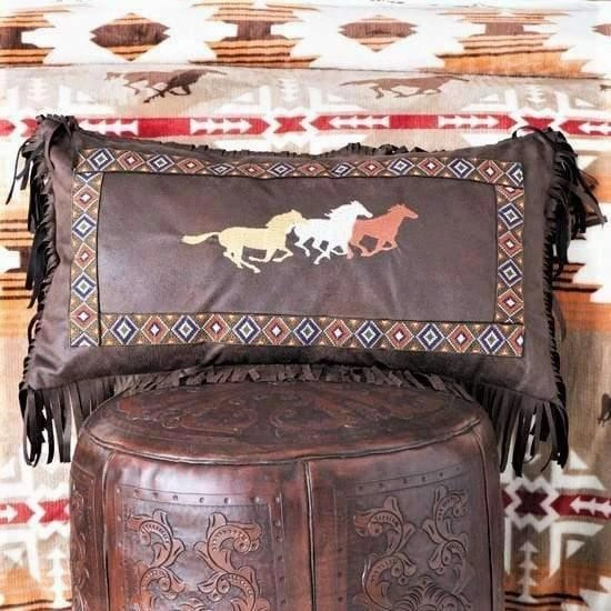 Embroidered Running Horses Pillow