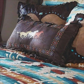 Embroidered Running Horses Pillow storage cart, utility cart