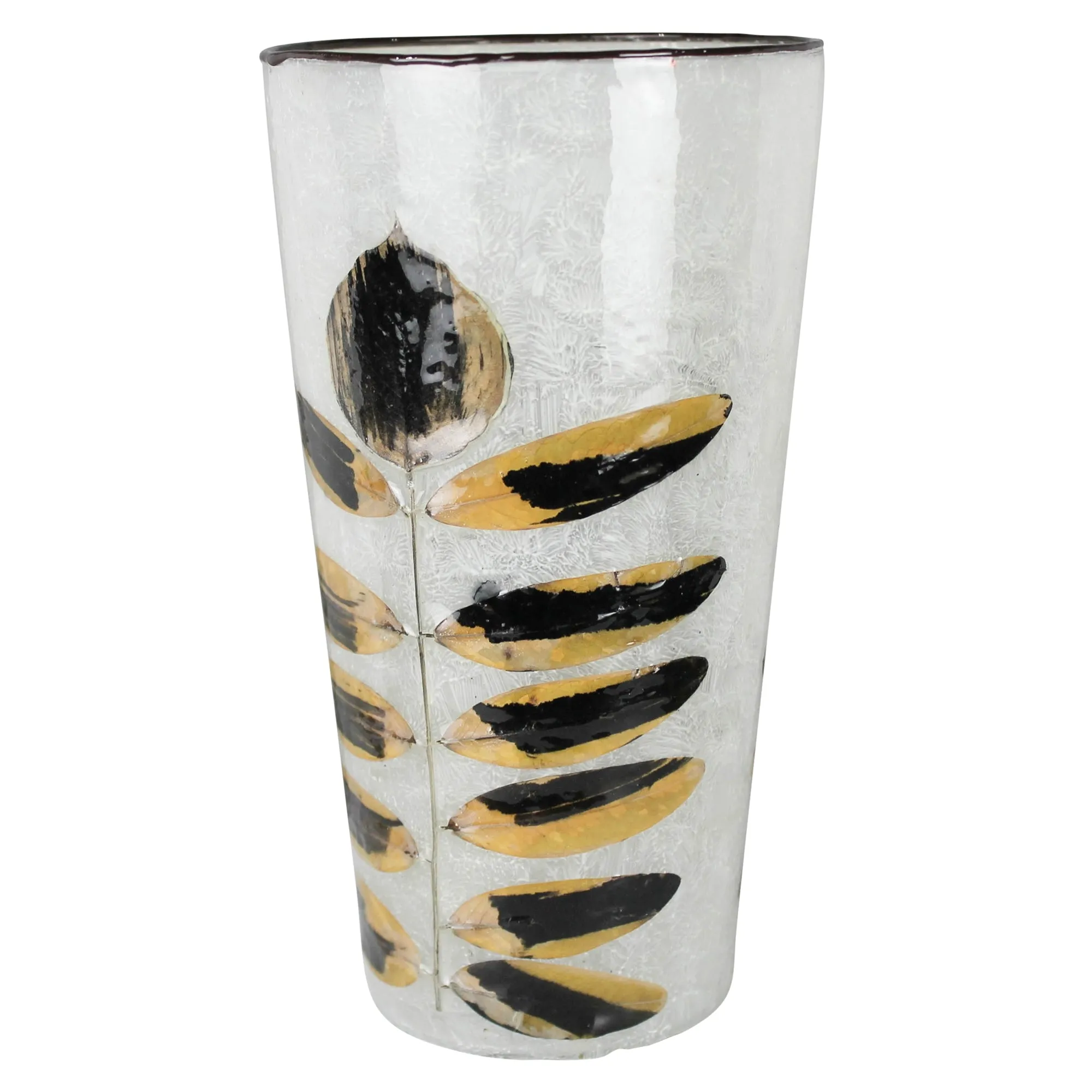 Enameled, Painted Leaf Vase