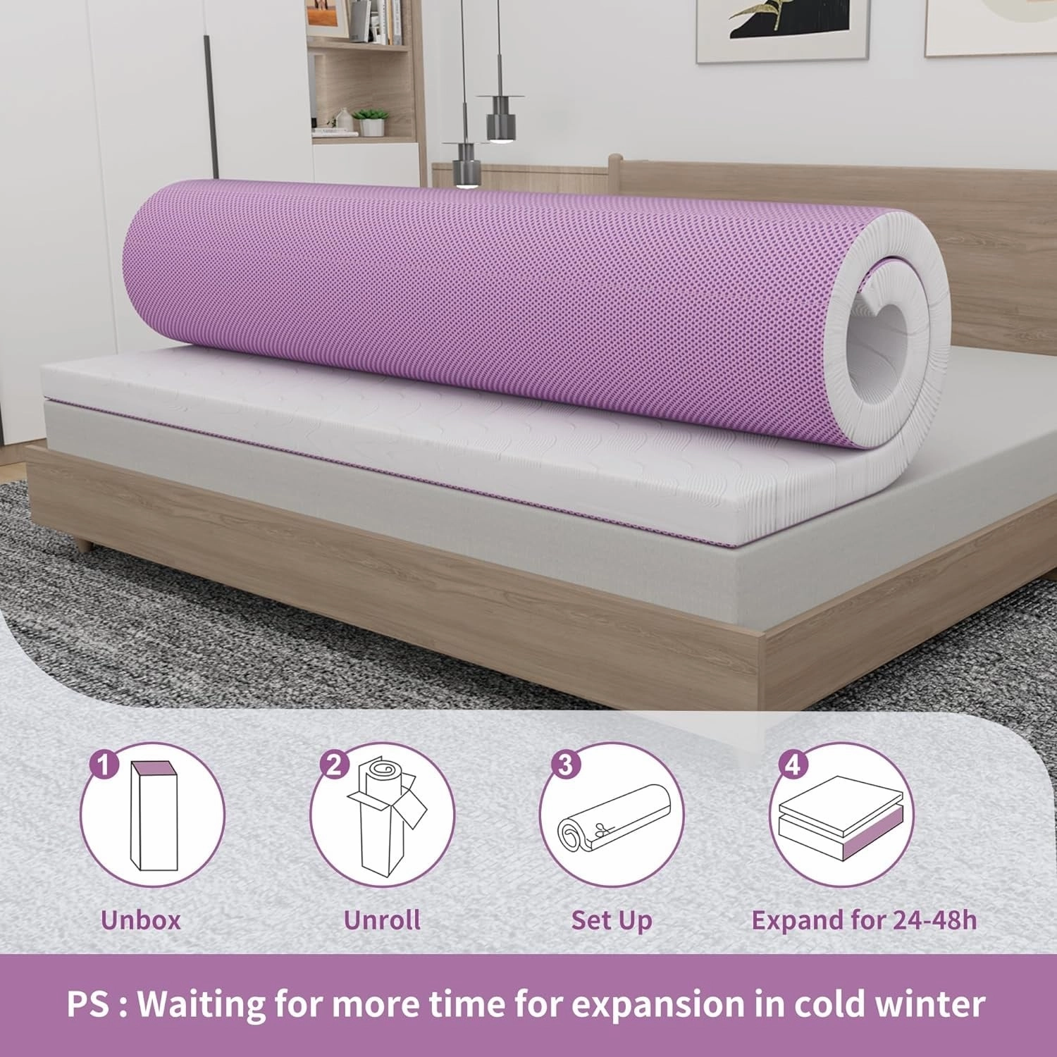 ESHINE 2 inch Memory Foam Mattress Topper Twin Size with Soothing Lavender Ingredient
