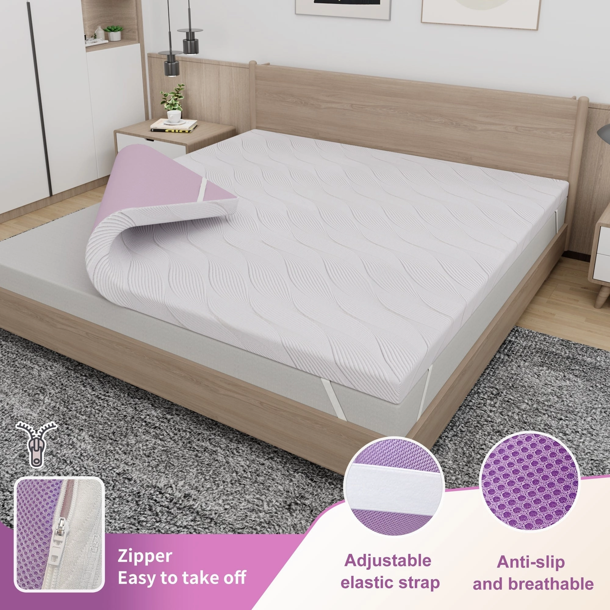 ESHINE 3 inch Memory Foam Mattress Topper Twin Size with Soothing Lavender Ingredient mattress pads,mattress topper,bed protection