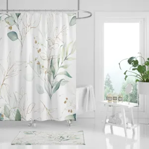 Eucalyptus Floral Shower Curtain | Green White Lighting,Home Lighting