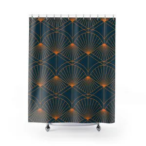 Fabric boho shower curtain | Art Deco, Navy Orange Bath Curtain Lighting,Home Lighting