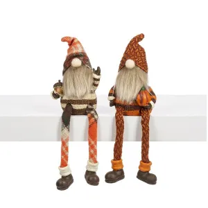Fall Autumn Harvest Gnome Shelf Sitter with Dangle Leg Figurine Decorative Mirror,Home Decor Mirror
