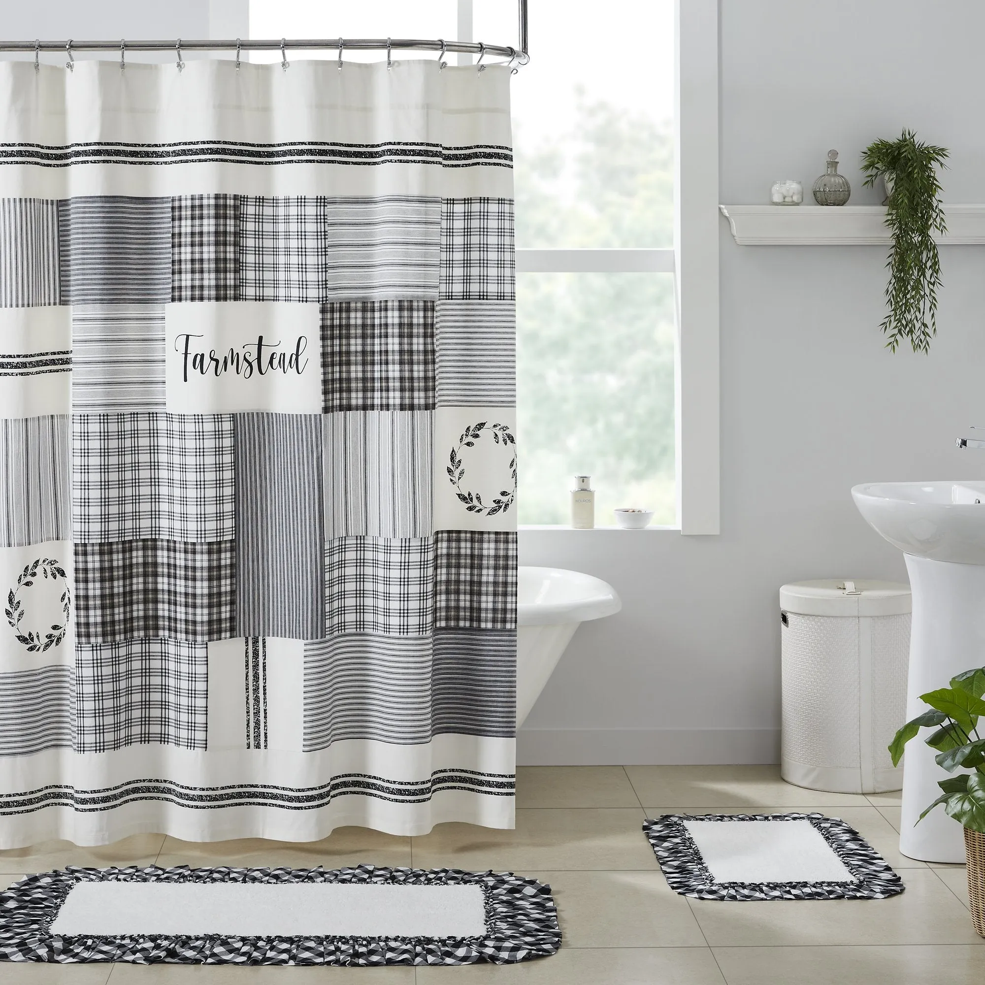 Farmstead Black Patchwork Shower Curtain Lighting,Lamps Fixtures
