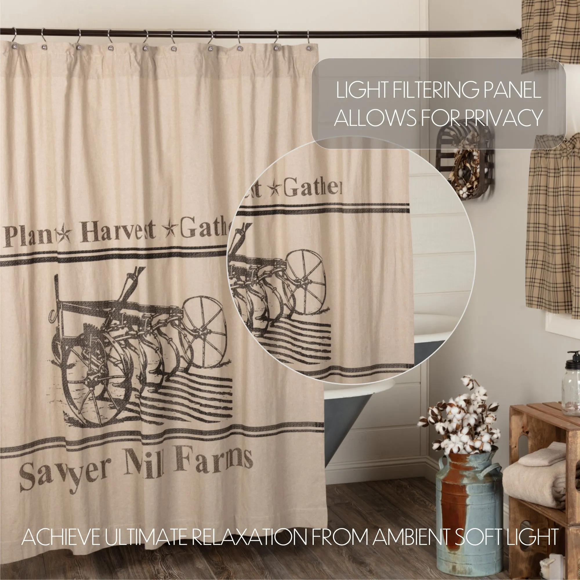 Farmstead Charcoal Plow Shower Curtain