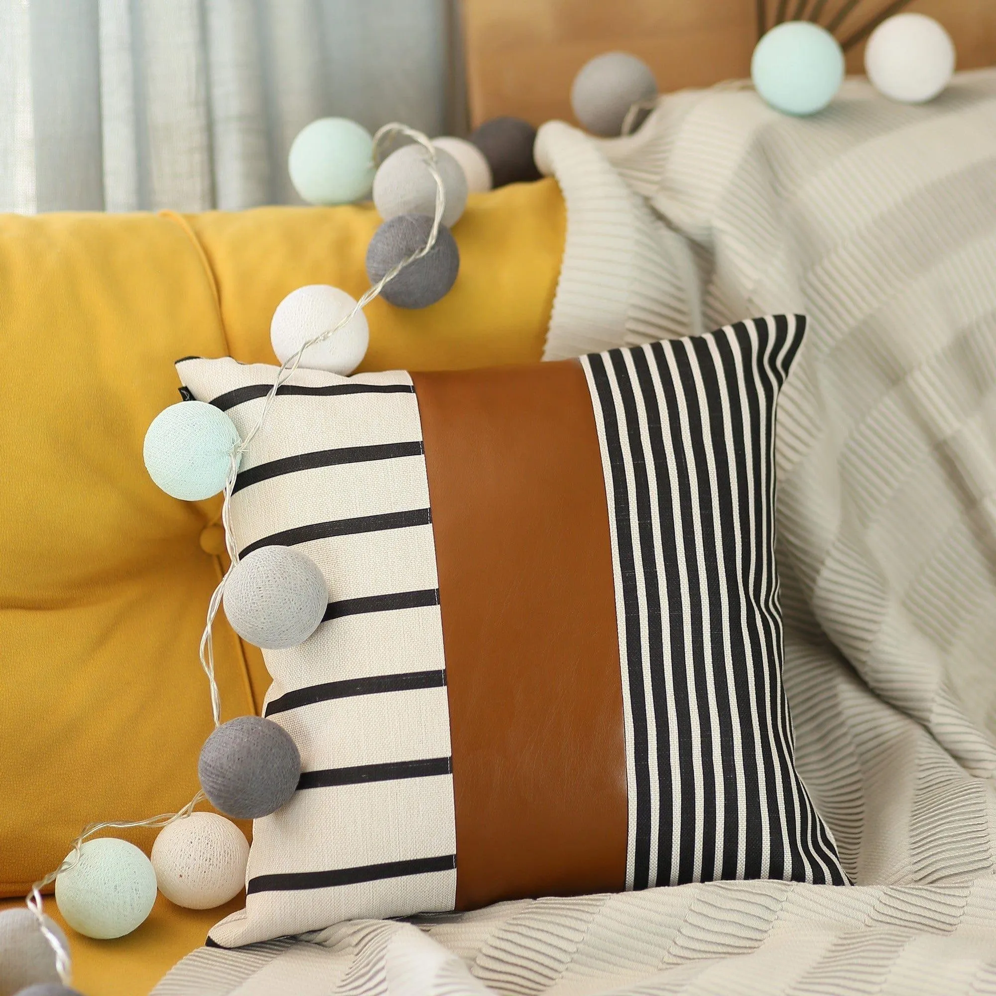 Faux Leather & Stripes Pillow Cover storage cart, utility cart
