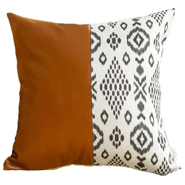 Faux Leather Boho Abstract Pillow Cover