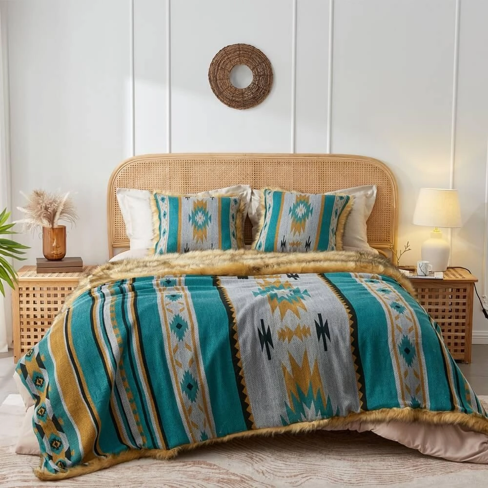 Faux Fur Aztec Blanket - 4 Colors