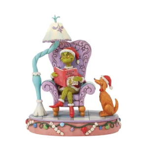 First Edition Jim Shore Grinch Reading "How the Grinch Stole Christmas" in Large Chair with Light Up Lamp Figurine 8" Hand Numbered and Signed Decorative Mirror,Home Decor Mirror