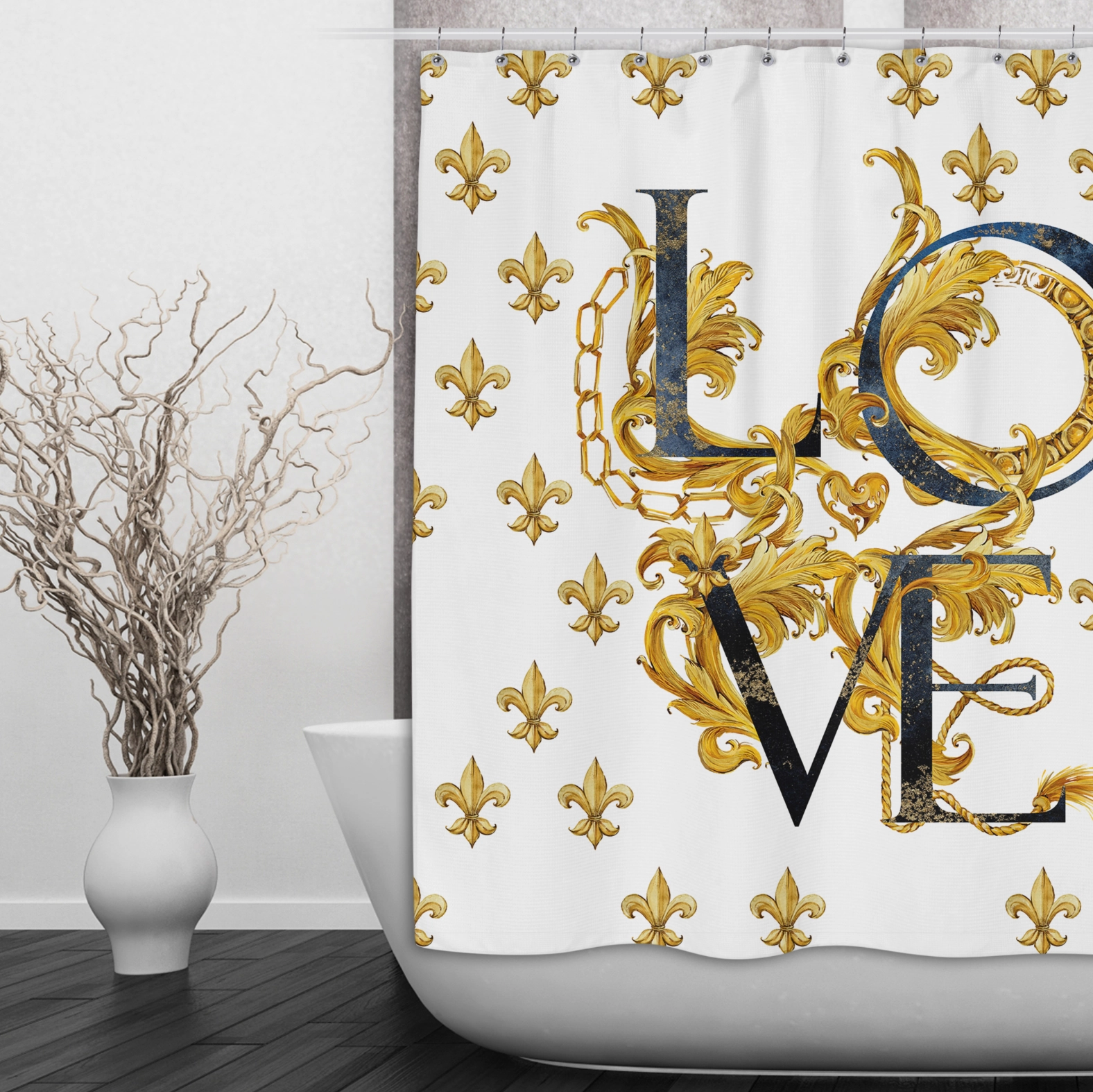 Fleur de lis Love Shower Curtains and Optional Bath Mats Lighting,Lamps Fixtures