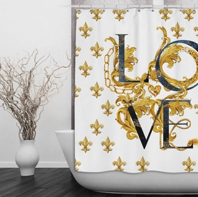 Fleur de lis Love Shower Curtains and Optional Bath Mats Lighting,Lamps Fixtures