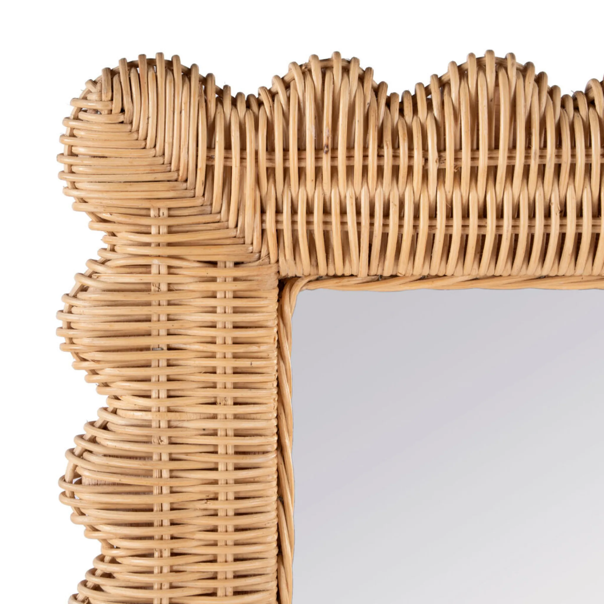 Flora Rattan Scalloped Wall Mirror in Light Brown