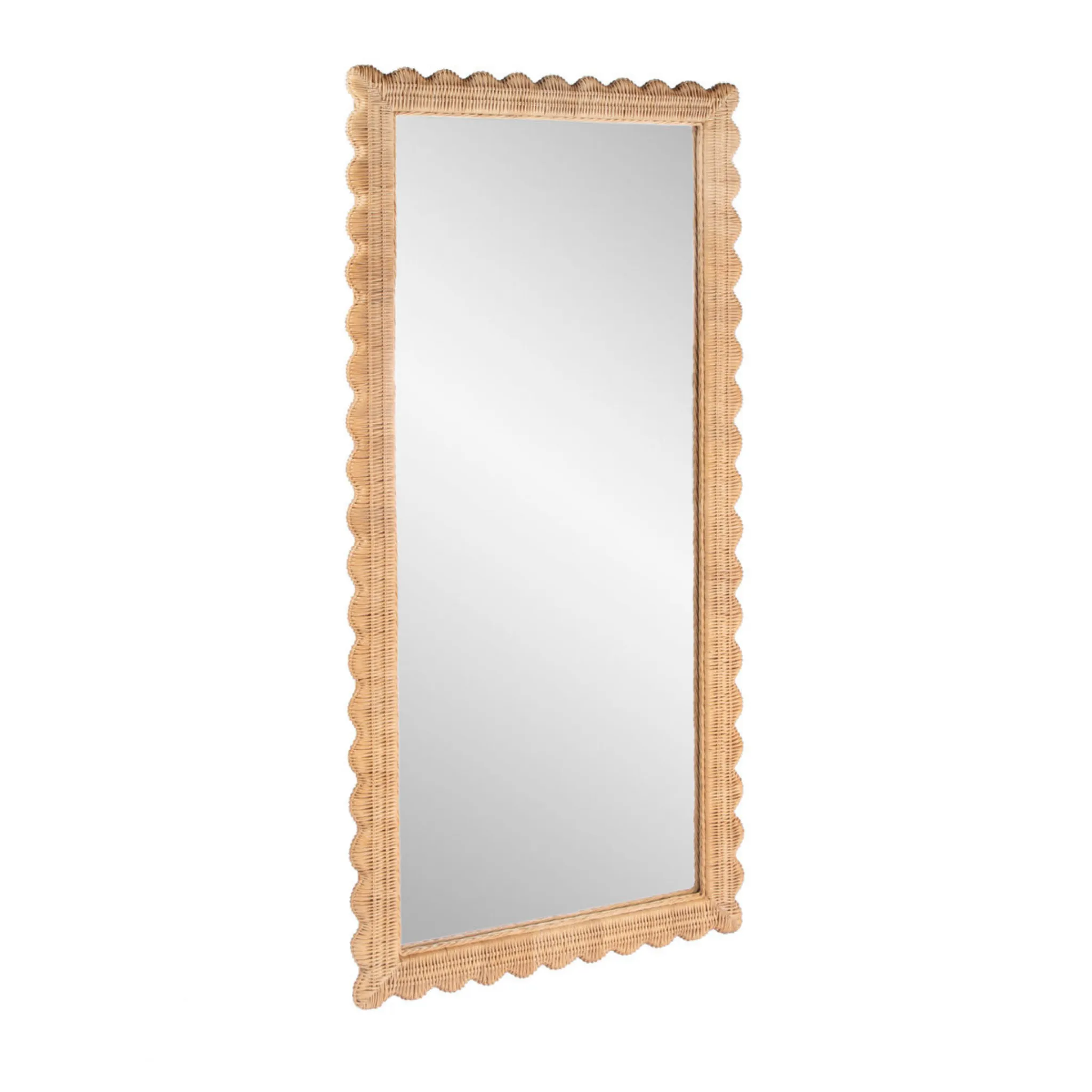 Flora Scalloped Rattan Floor Mirror in Light Brown