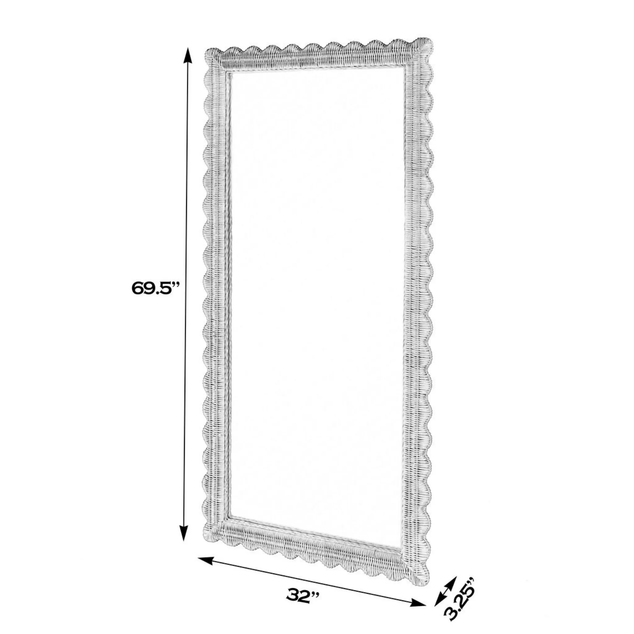 Flora Scalloped Rattan Floor Mirror in Light Brown