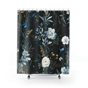floral boho shower curtain | Black Blue Peonies Floral Lighting,Home Lighting