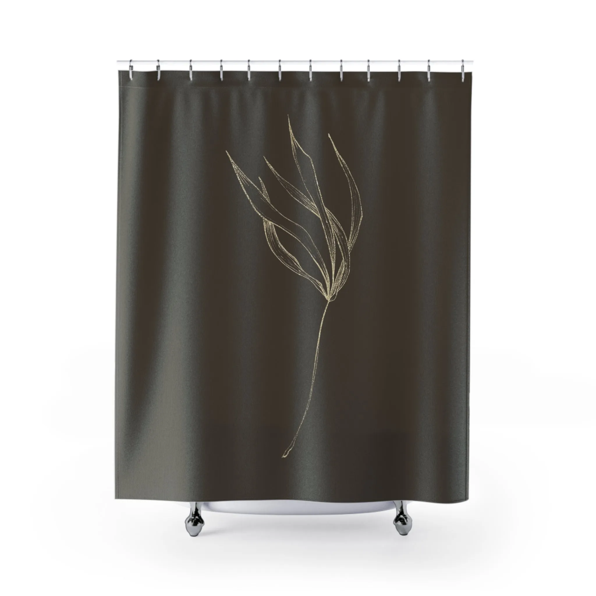 Floral Boho Shower Curtain | Dark Brown Beige Gold Leaf Lighting,Home Lighting