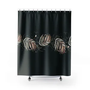 Floral Boho Shower Curtain | Jungle Black Beige Leaves Lighting,Home Lighting