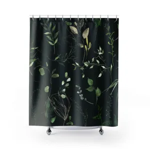 Floral Boho Shower Curtain | Jungle Black Sage Green Leaves Lighting,Home Lighting