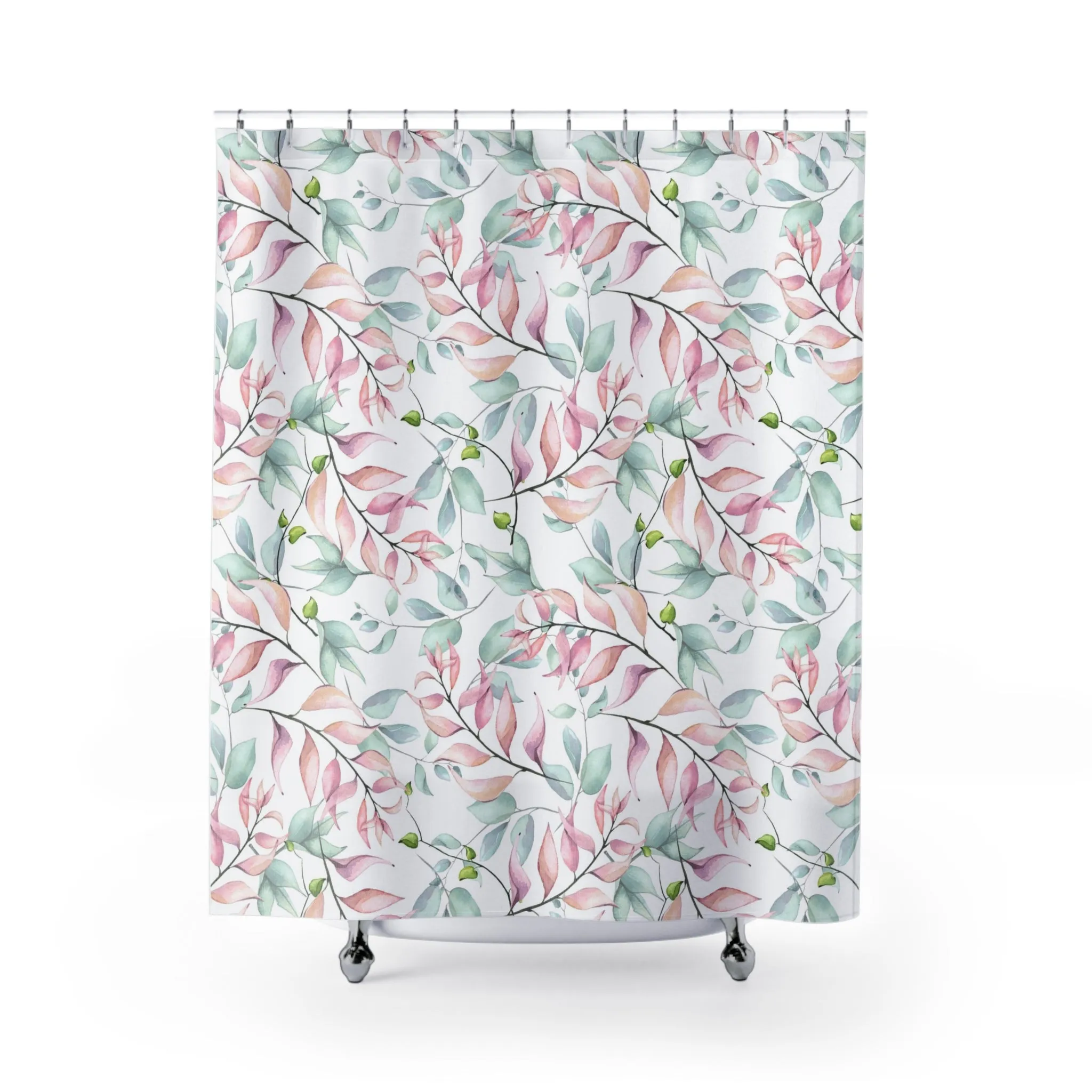 Floral Boho Shower Curtain | Pastel Sage Green, Blush Pink Lighting,Home Lighting