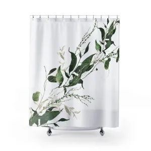 Floral Boho Shower Curtain | White Forest Green Leaves Lighting,Home Lighting