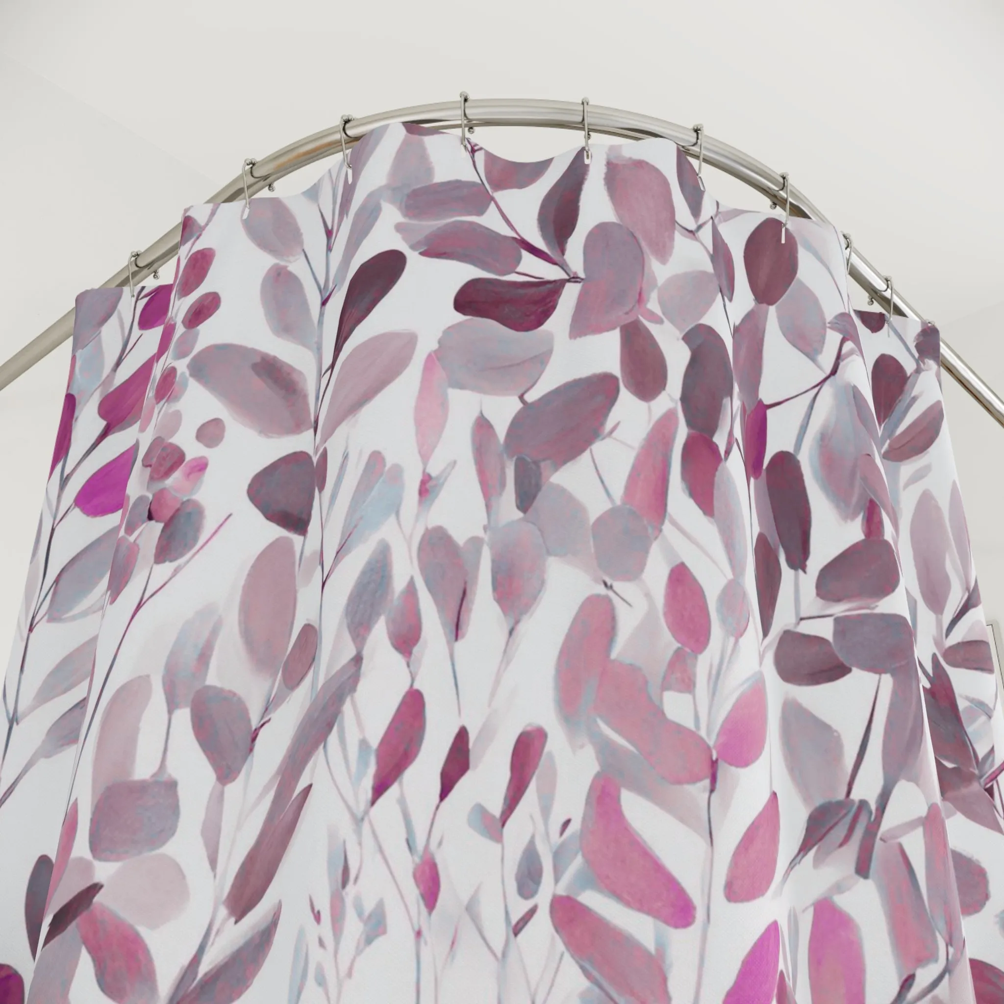 Floral Shower Curtain | Abstract Leaves, White Pink Grey