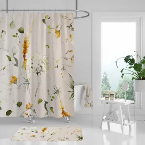 Floral Shower Curtain | Beige White Yellow Lighting,Home Lighting