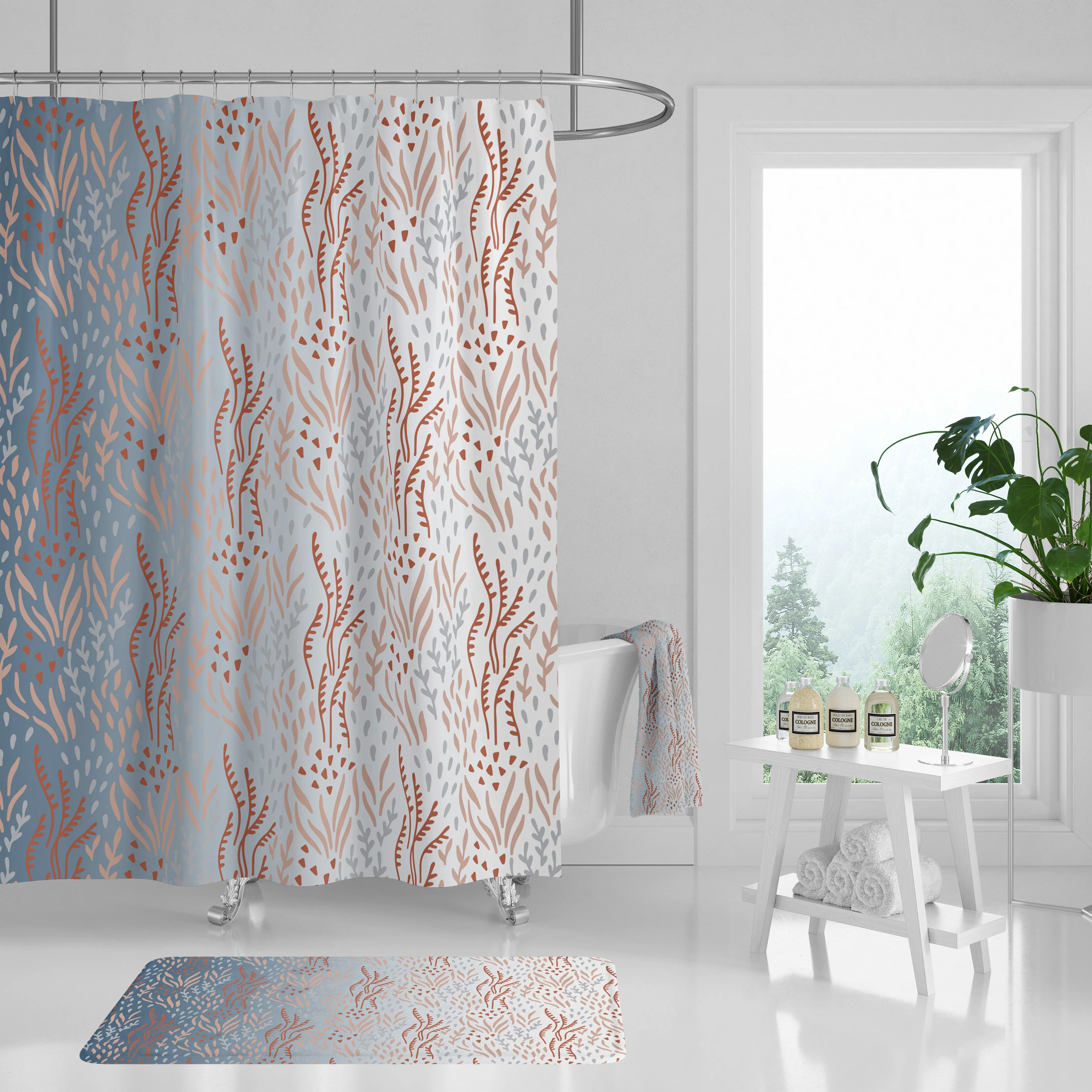Floral Shower Curtain | Blue Ombre Lighting,Home Lighting