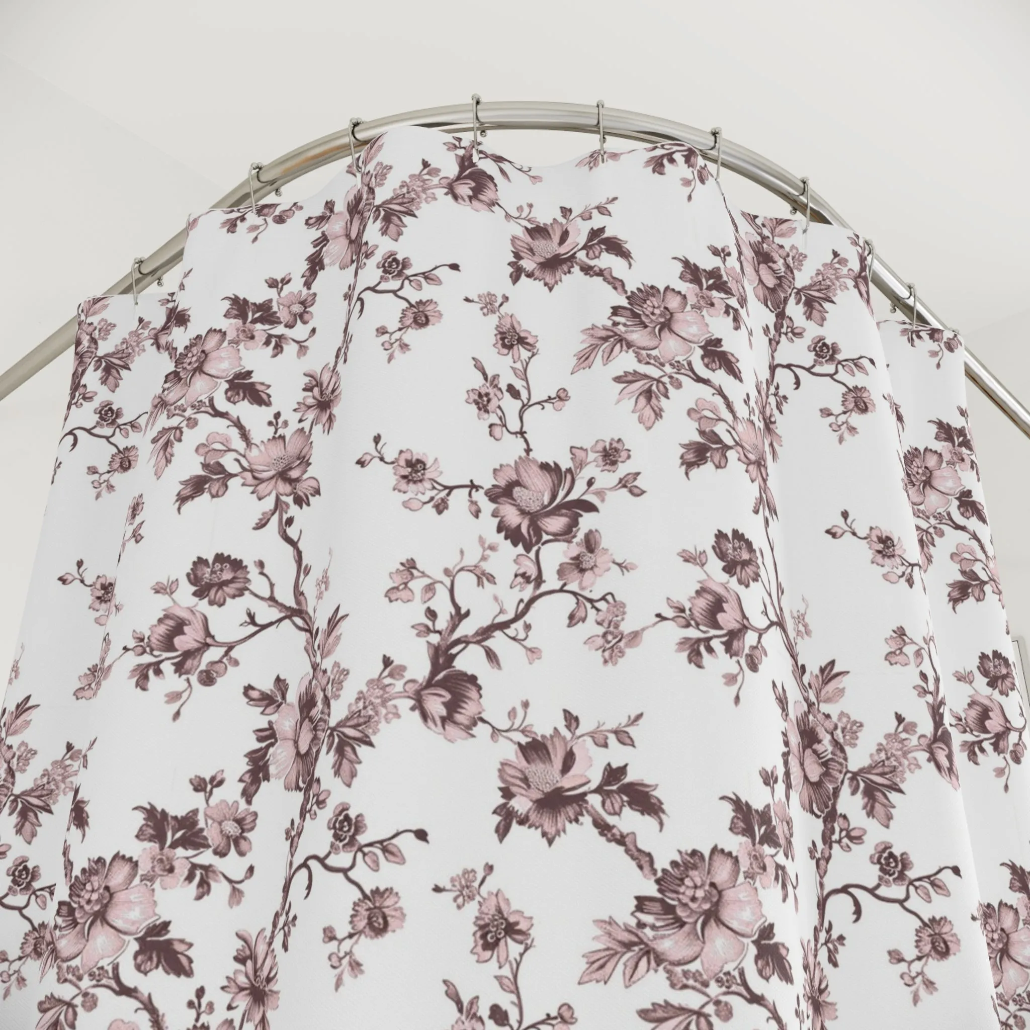 Floral  Shower Curtain | Blush Pink, White Brown Wildflowers