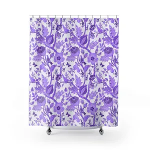 Floral Shower Curtain | Chinoiserie Lavender Purple White Lighting,Home Lighting