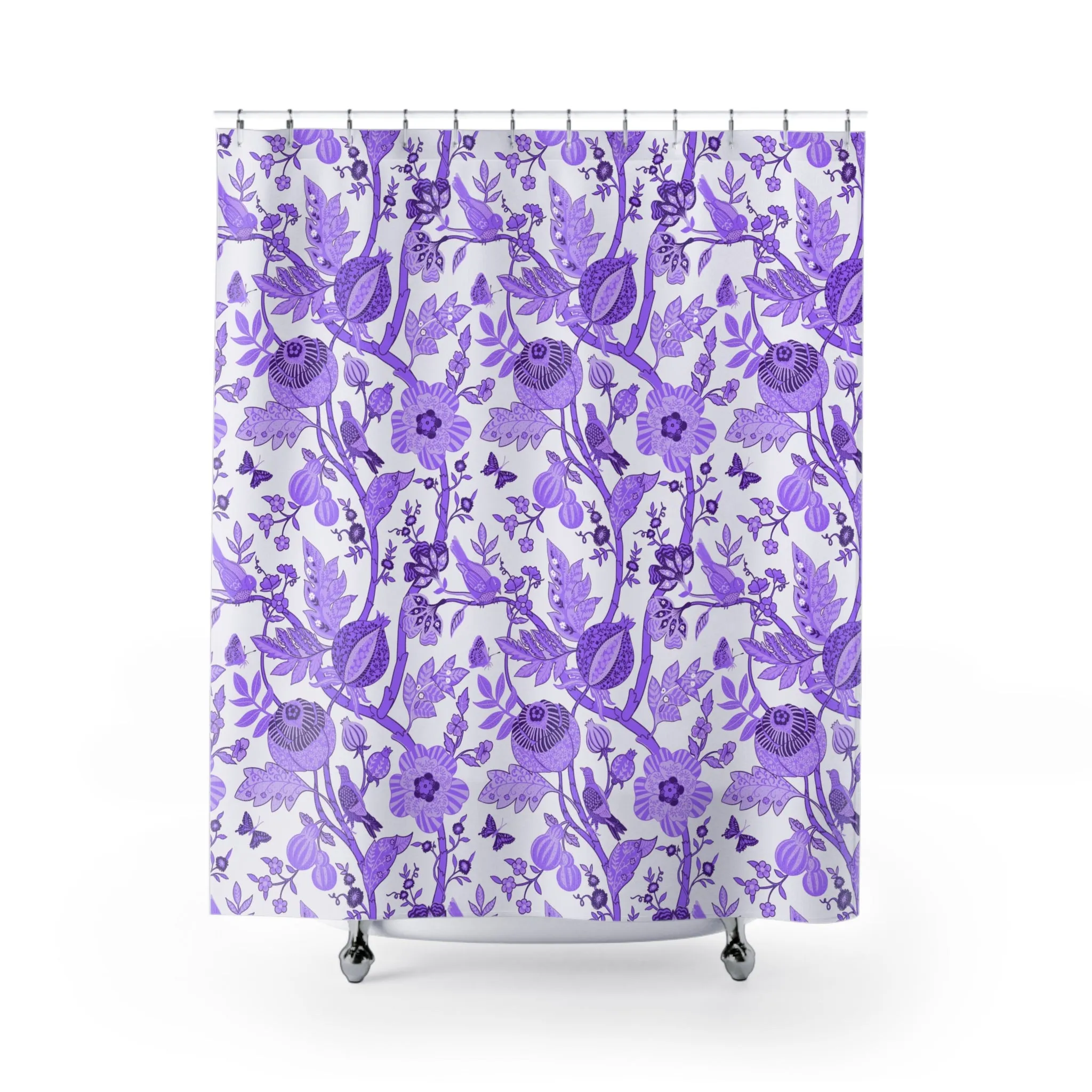 Floral Shower Curtain | Chinoiserie Lavender Purple White Lighting,Home Lighting