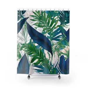 Floral Shower Curtain | Coastal Indigo Blue, Emerald Green Lighting,Home Lighting