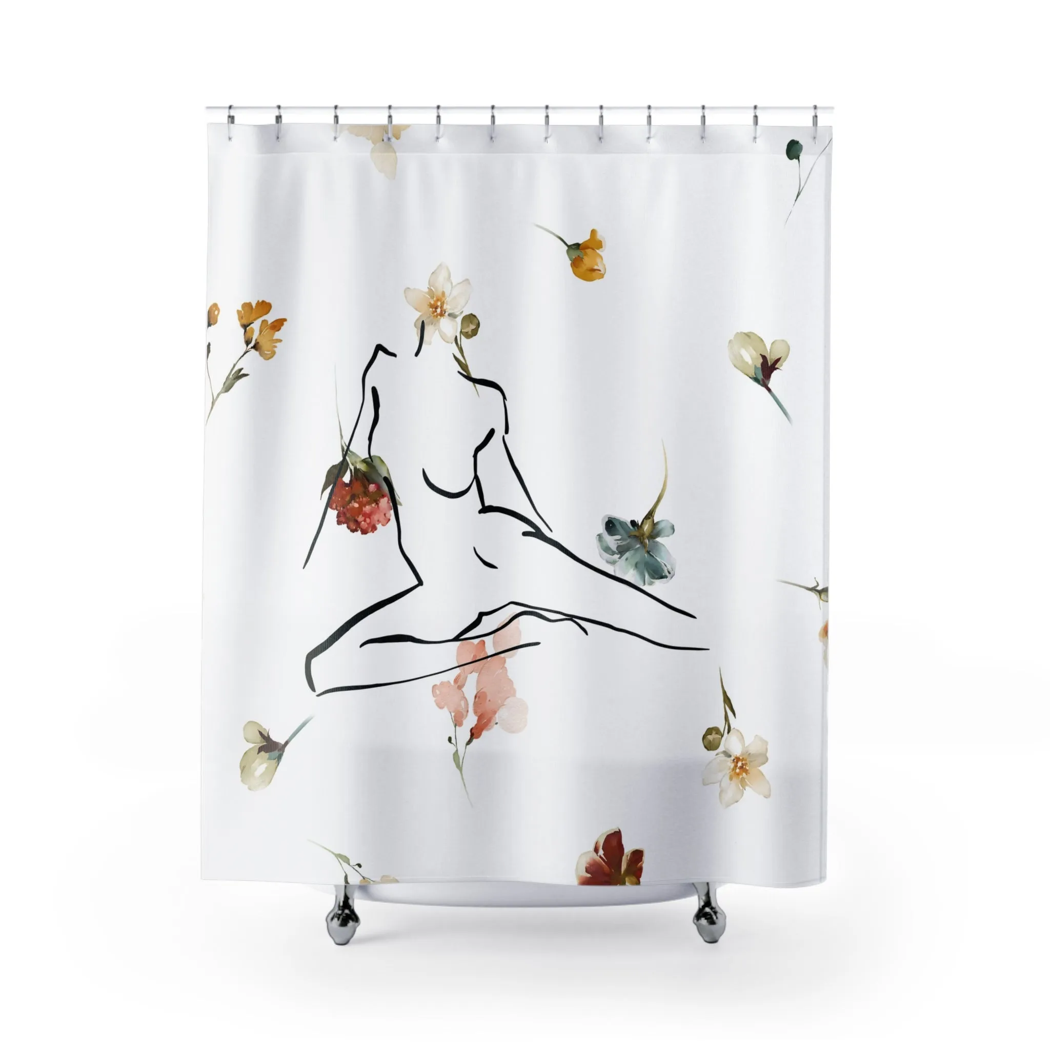Floral Shower Curtain | Colorful White Black Female Line Art Lighting,Home Lighting