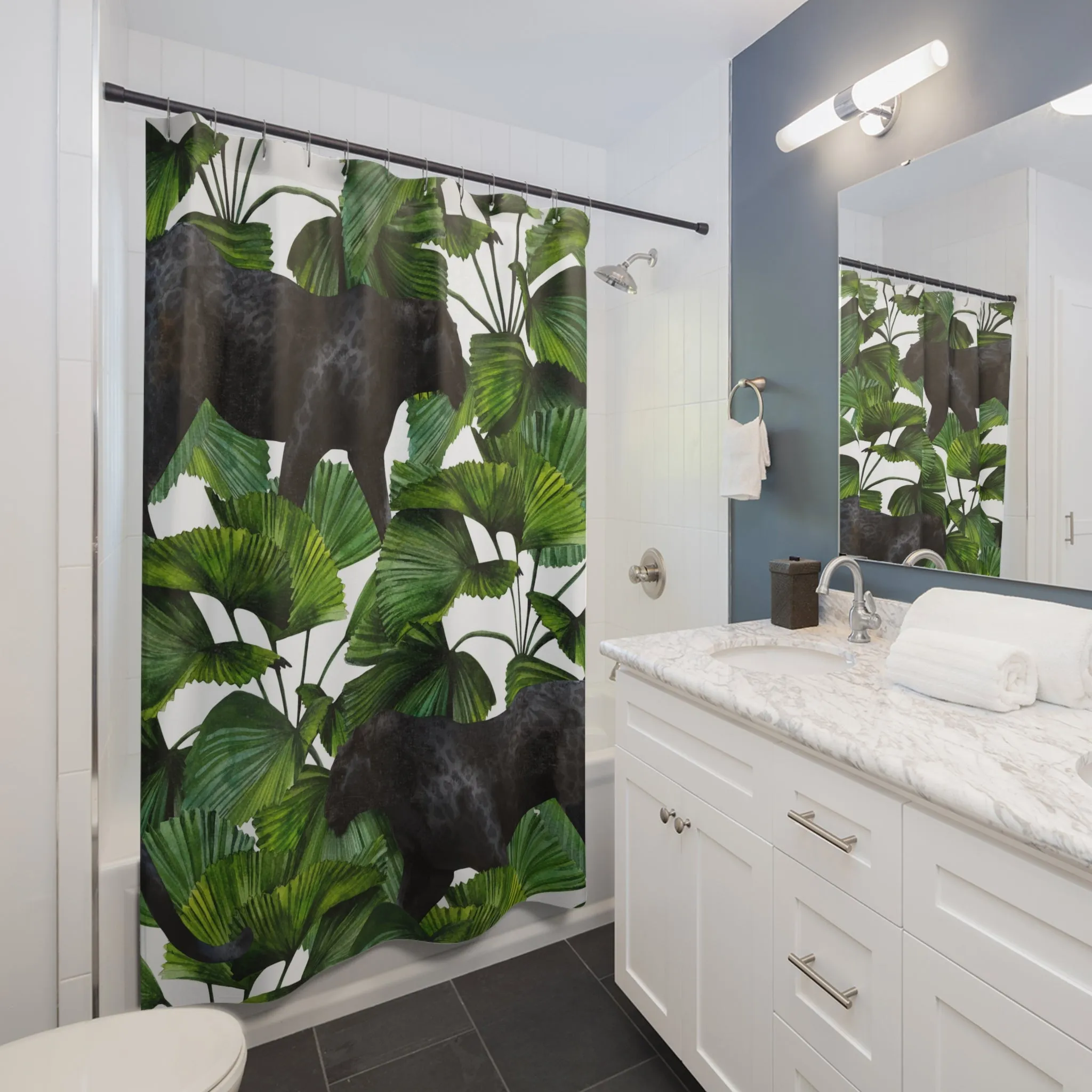 Floral Shower Curtain | Jungle Tropical, Balck Cheetah