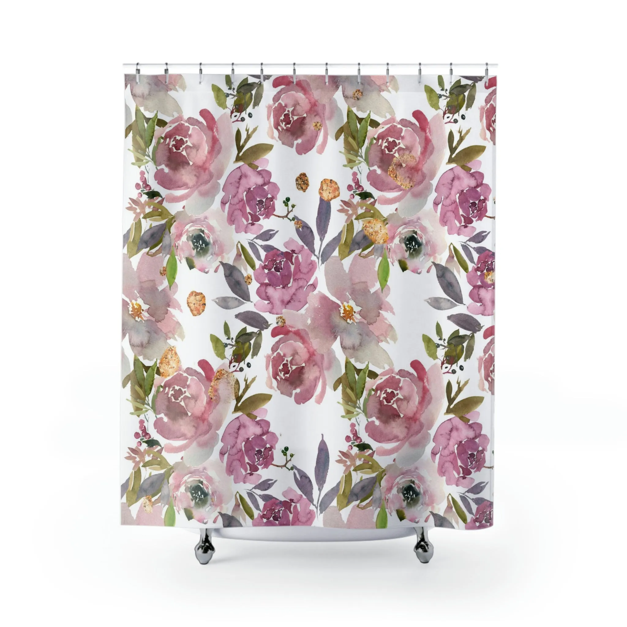 Floral Shower Curtain | Mauve Pink White Roses Lighting,Home Lighting