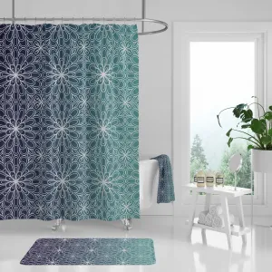 Floral Shower Curtain | Navy Teal Ombre Lighting,Home Lighting