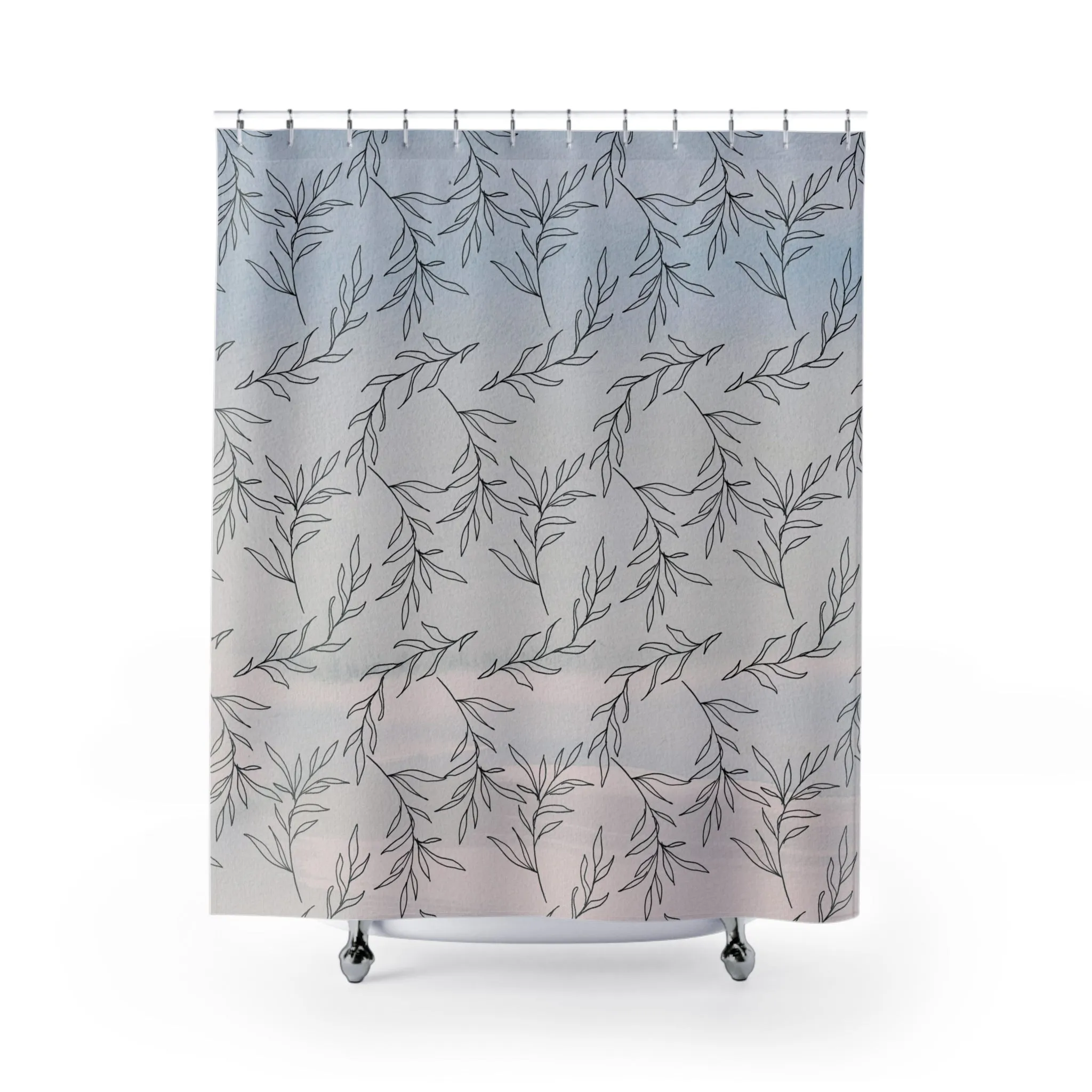 Floral Shower Curtain | Pastel Blue Pink One Line Art Lighting,Home Lighting