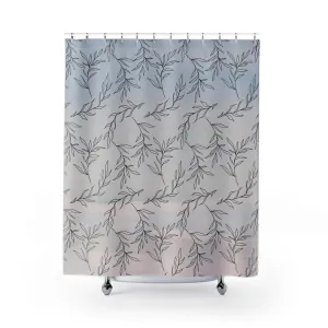 Floral Shower Curtain | Pastel Blue Pink One Line Art Lighting,Home Lighting