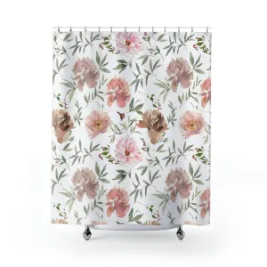 Floral Shower Curtain | Pastel Blush Pink Beige Roses, Pale Green Lighting,Home Lighting