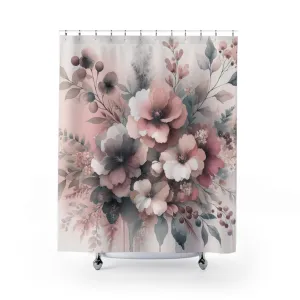 Floral Shower Curtain | Pink Grey, Botanical Lighting,Home Lighting