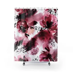 Floral Shower Curtain | Red Wine White Lighting,Home Lighting