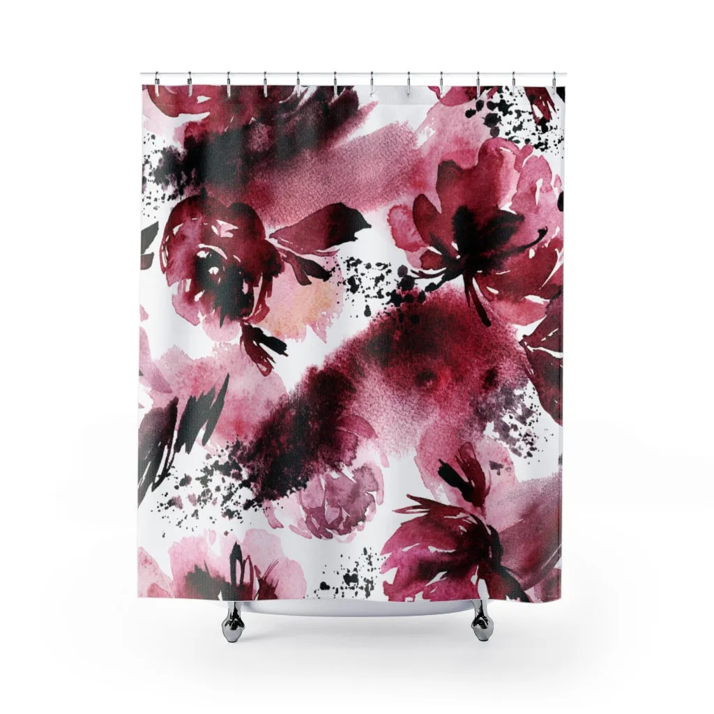 Floral Shower Curtain | Red Wine White Lighting,Home Lighting