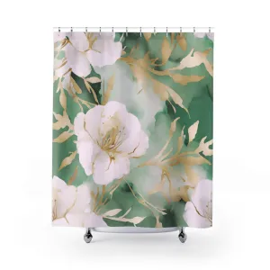 Floral Shower Curtain | Sage Green Muted Gold, Blush Pink Lighting,Home Lighting