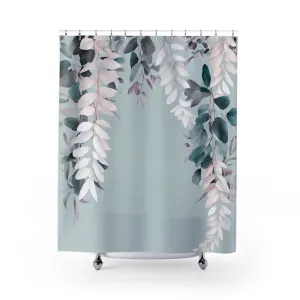 Floral Shower Curtain | Teal Green, White Blush Pink Leaves Lighting,Home Lighting