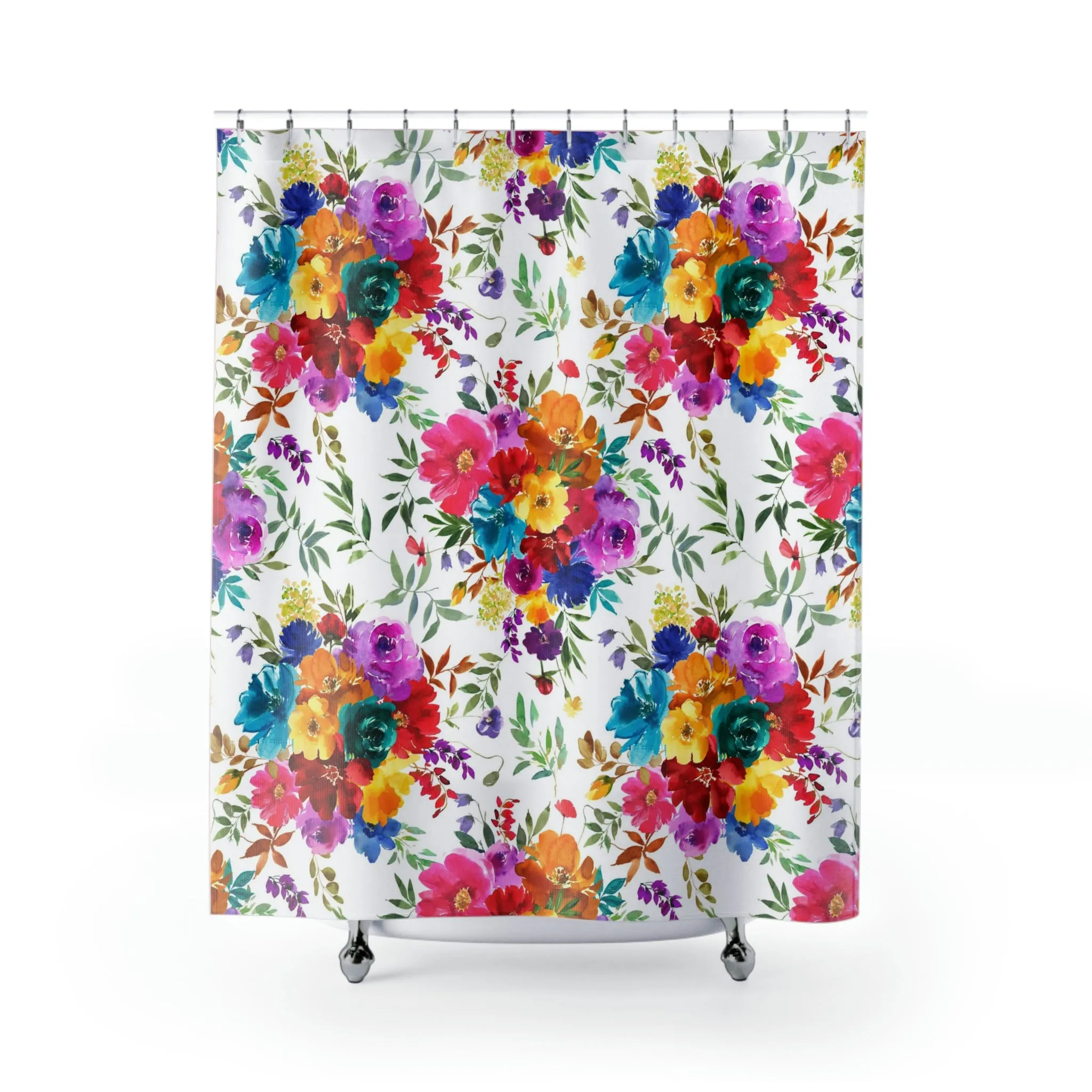 Floral Shower Curtain | White Bright Colorful Botanical Lighting,Home Lighting